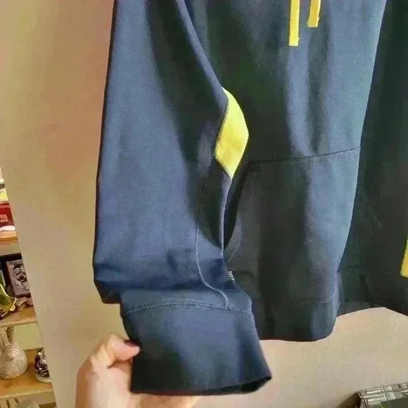 Nike Mens Medium Therma Fit Knockout Hoodie Sweatshirt Dark Blue /Neon Yellow - Picture 6 of 11